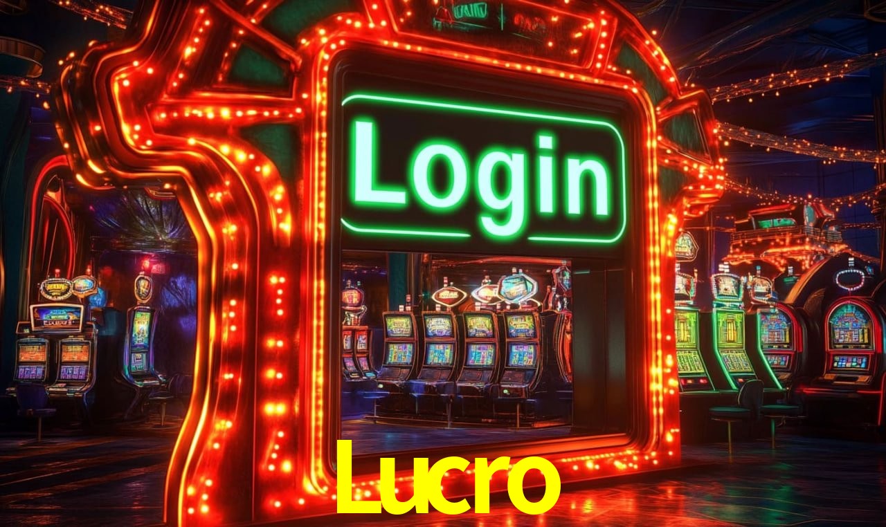 Escena dinámica inspirada en casino con iluminación Lucro, cartas, fichas e íconos de juegos digitales en un espacio moderno de juegos.